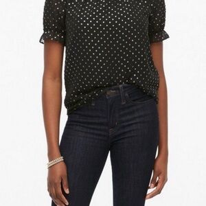 J. Crew Black and Gold Puff Sleeve Blouse with Peter Pan Collar